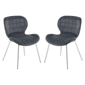 Warden Grey Velvet Dining Chairs With Silver Legs In A Pair