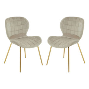 Warden Mink Velvet Dining Chairs With Gold Legs In A Pair