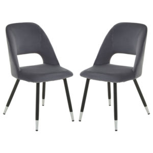 Warns Grey Velvet Dining Chairs With Silver Foottips In A Pair