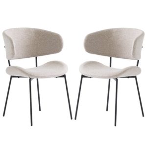 Wera Linen Fabric Dining Chairs With Black Legs In Pair