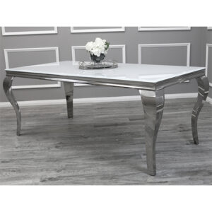 Laval Extra Large White Glass Dining Table With Chrome Legs