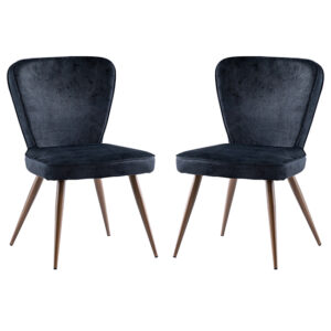 Finn Black Velvet Fabric Dining Chairs In Pair