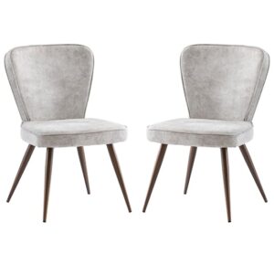 Finn Pearl Velvet Fabric Dining Chairs In Pair