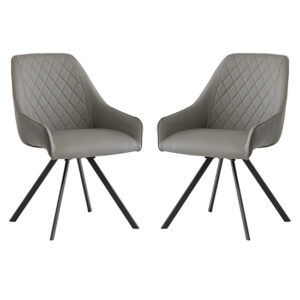 Sierra Dark Grey Faux Leather Dining Chairs Swivel In Pair