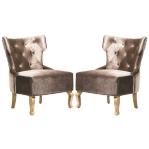 Narvel Beige Velvet Dining Chairs With Wooden Legs In Pair