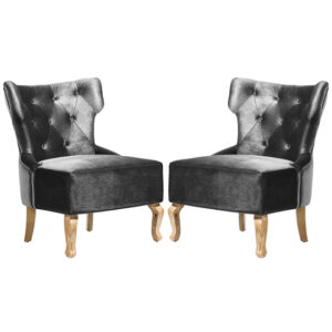 Narvel Grey Velvet Dining Chairs With Wooden Legs In Pair