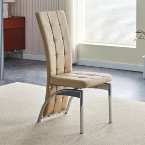 Ravenna Faux Leather Dining Chair In Taupe With Chrome Legs