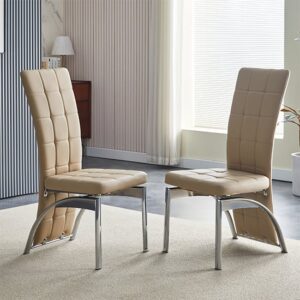 Ravenna Taupe Faux Leather Dining Chairs In Pair