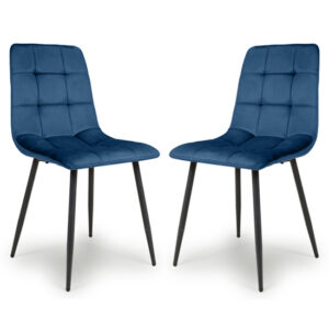 Massa Blue Brushed Velvet Dining Chairs In Pair