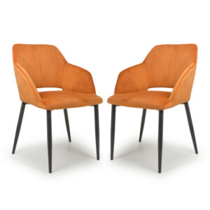 Narva Burnt Orange Brushed Velvet Dining Chairs In Pair