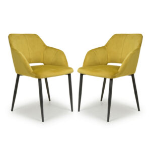 Narva Lime Gold Brushed Velvet Dining Chairs In Pair