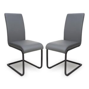 Lansing Grey Faux Leather Dining Chairs In Pair