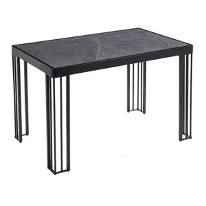 Worley Gloss Dining Table In Grey Marble Effect With Black Legs