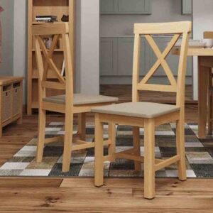 Rosemont Rustic Oak Wooden Dining Chairs In Pair