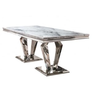 Arlesey Large Marble Dining Table With Steel Base In Grey