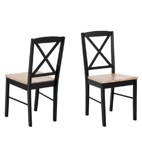 Easton Black And Oak Wooden Dining Chairs In Pair