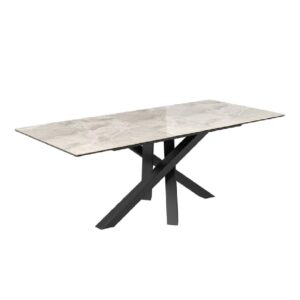 Barrie Small Ceramic Glass Extending Dining Table In Light Grey