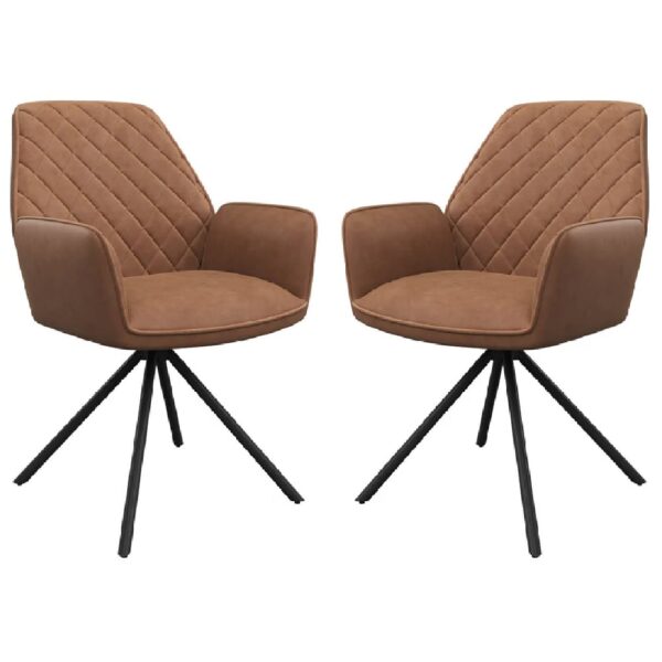 Lacey Tan Leather Dining Chairs With Black Legs In Pair