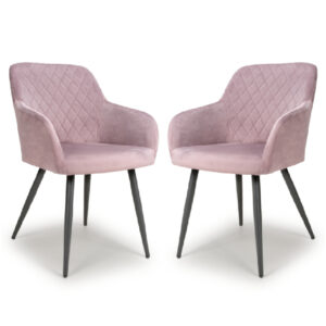 Menton Dusty Pink Velvet Dining Chairs With Black Legs In Pair