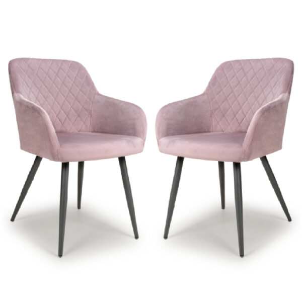 Menton Dusty Pink Velvet Dining Chairs With Black Legs In Pair