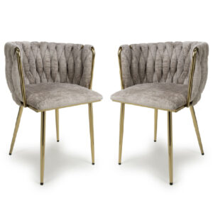 Oaklyn Mink Velvet Dining Chairs With Gold Legs In Pair