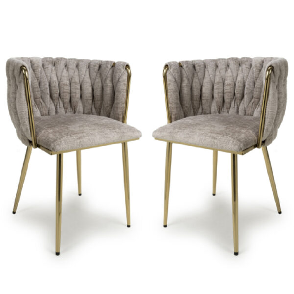 Oaklyn Mink Velvet Dining Chairs With Gold Legs In Pair