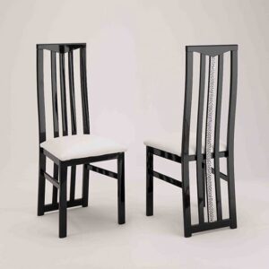 Regal Black Wooden Dining Chairs With White Seat In Pair