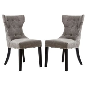 Adalinise Grey Leather Dining Chair With Wooden Legs In A Pair