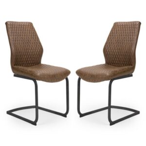 Charlie Antique Brown Faux Leather Dining Chairs In A Pair