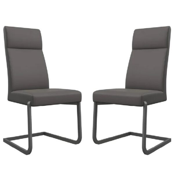 Dallas Grey Leather Dining Chairs With Grey Legs In Pair