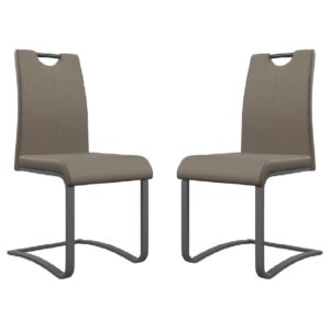 Gerrans Taupe Leather Dining Chairs With Grey Legs In Pair