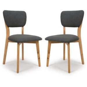 Javion Wooden Dining Chairs With Fabric Seat In Pair