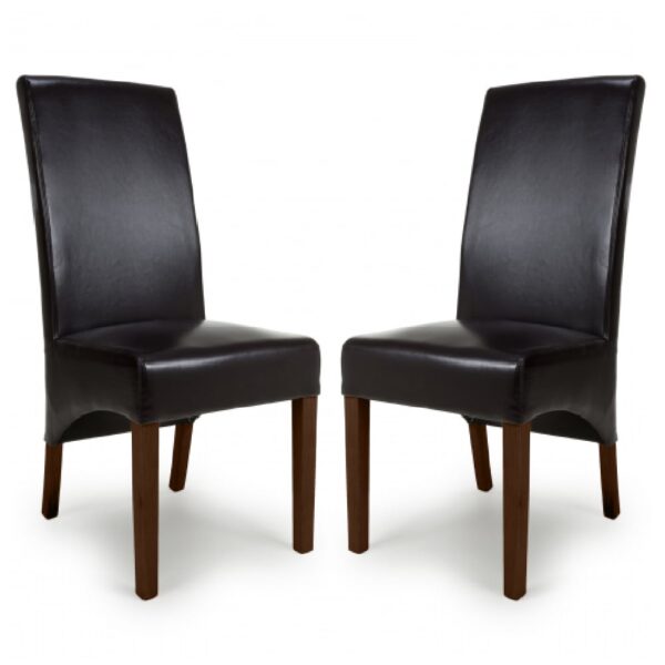 Kanata Dark Brown Leather Dining Chairs With Wooden Legs In Pair