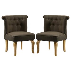 Pacari Brown Fabric Dining Chairs With Wooden Legs In Pair