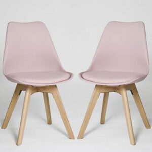 Regis Set Of 4 Dining Chairs In Pink With Wooden Legs