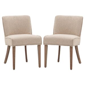 Worland Taupe Fabric Dining Chairs With Wooden Legs In Pair