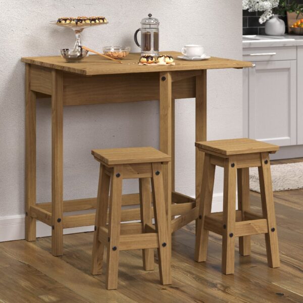 Consett Wooden Drop Leaf Dining Table With 2 Stools In Oak