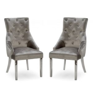 Enmore Knockerback Champagne Velvet Dining Chairs In Pair