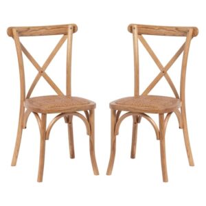 Hapron Cross Back Light Oak Wooden Dining Chairs In Pair