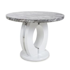 Naiva High Gloss Round Dining Table In White Grey Marble Effect