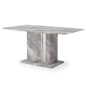 Nouvaro Dining Table In Grey Paper Marble Top With Wooden Base