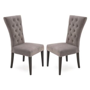 Pombo Taupe Velvet Dining Chairs With Wooden Leg In Pair